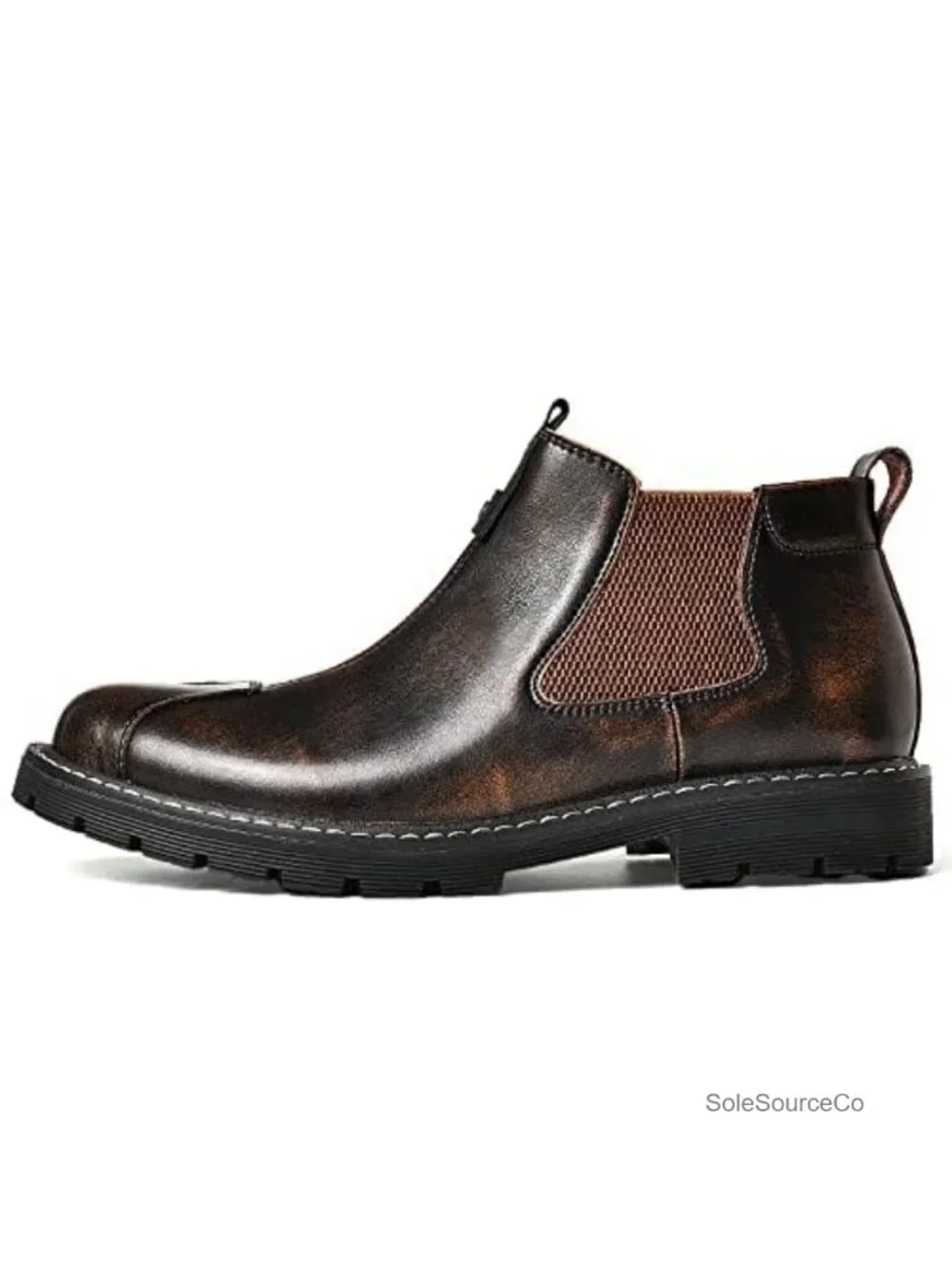 Men's Leather Chelsea Boots Non-Slip Slip On Ankle High Top Work Shoes